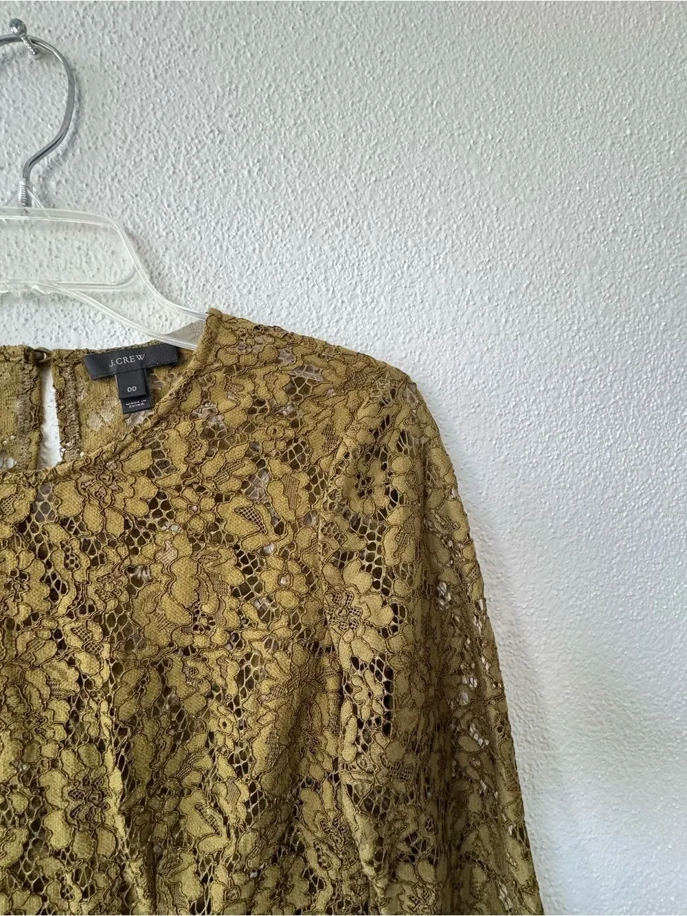 J. Crew Olive Green Floral Lace Long Sleeve Top SZ 00